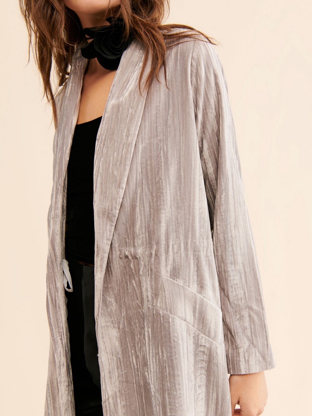 Anthropologie Light Gray Velvet Longline Coatigan - Women Medium